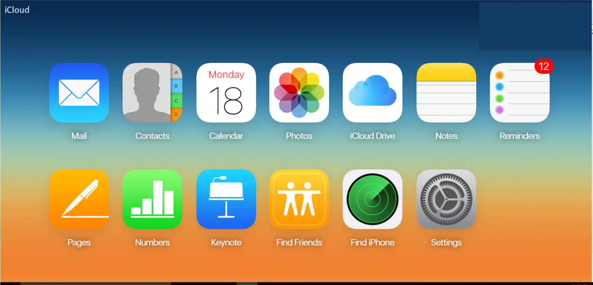 Screenshot of Apple iCloud dashboard