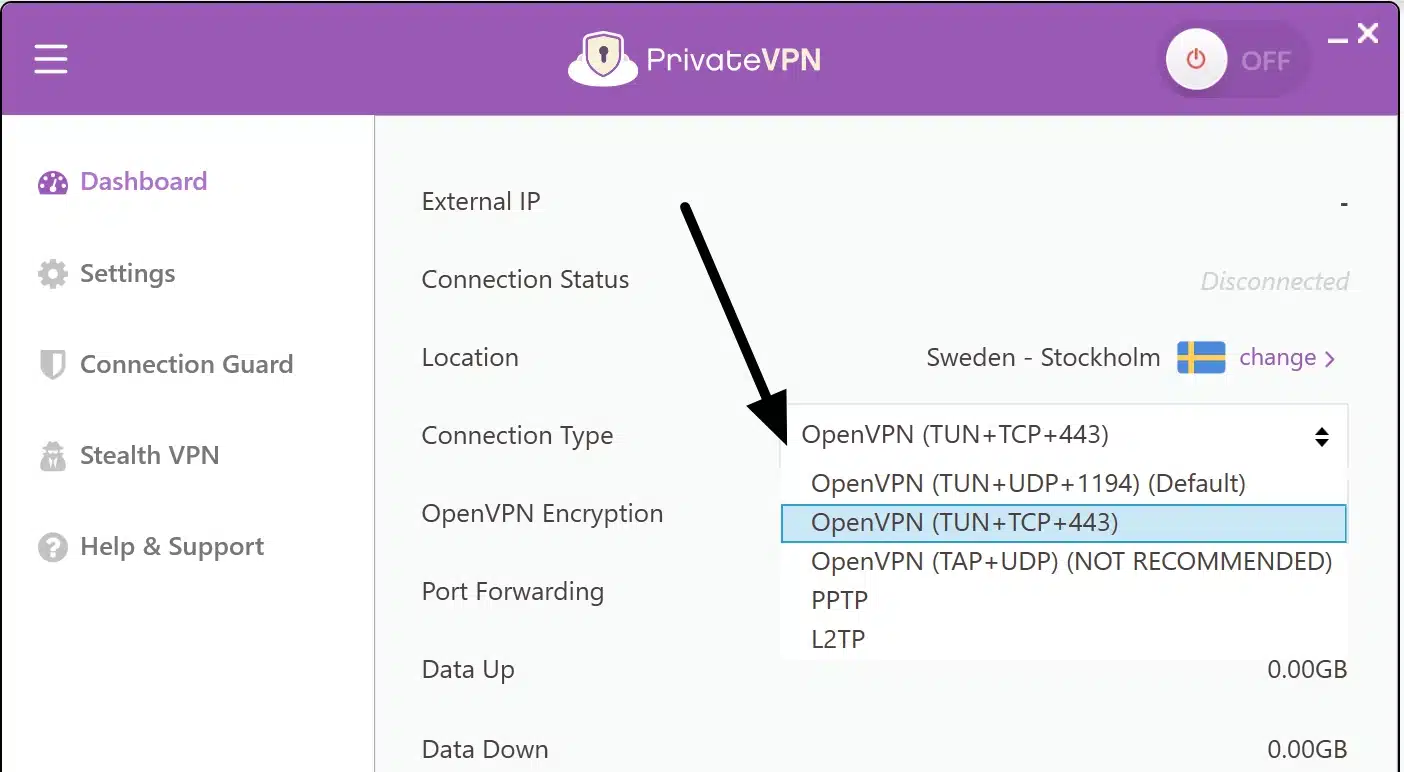 PrivateVPN settings