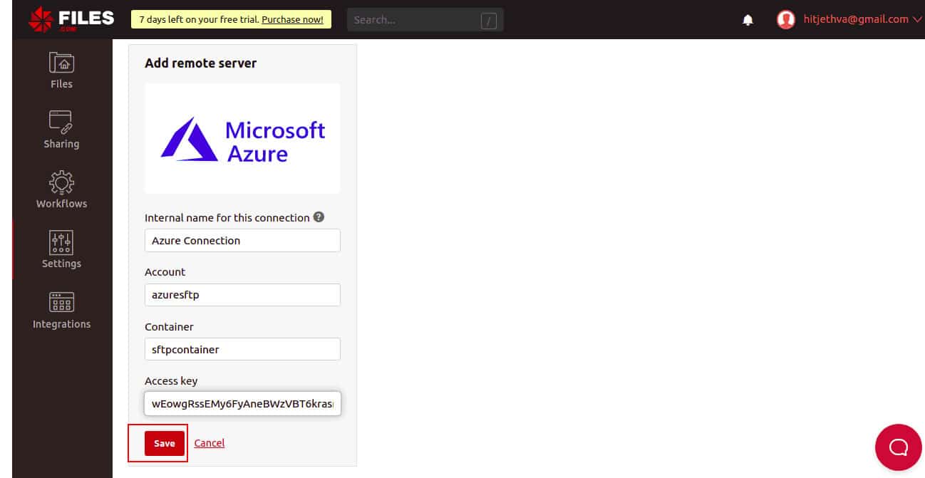 files.com Add Microsoft Azure as a remote server
