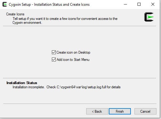 Cygwin Setup - Installation Status and Create Icons