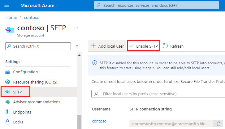 Microsoft Azure Enable SFTP Support