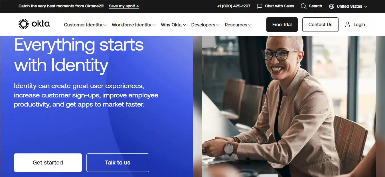 Screenshot of Okta home page