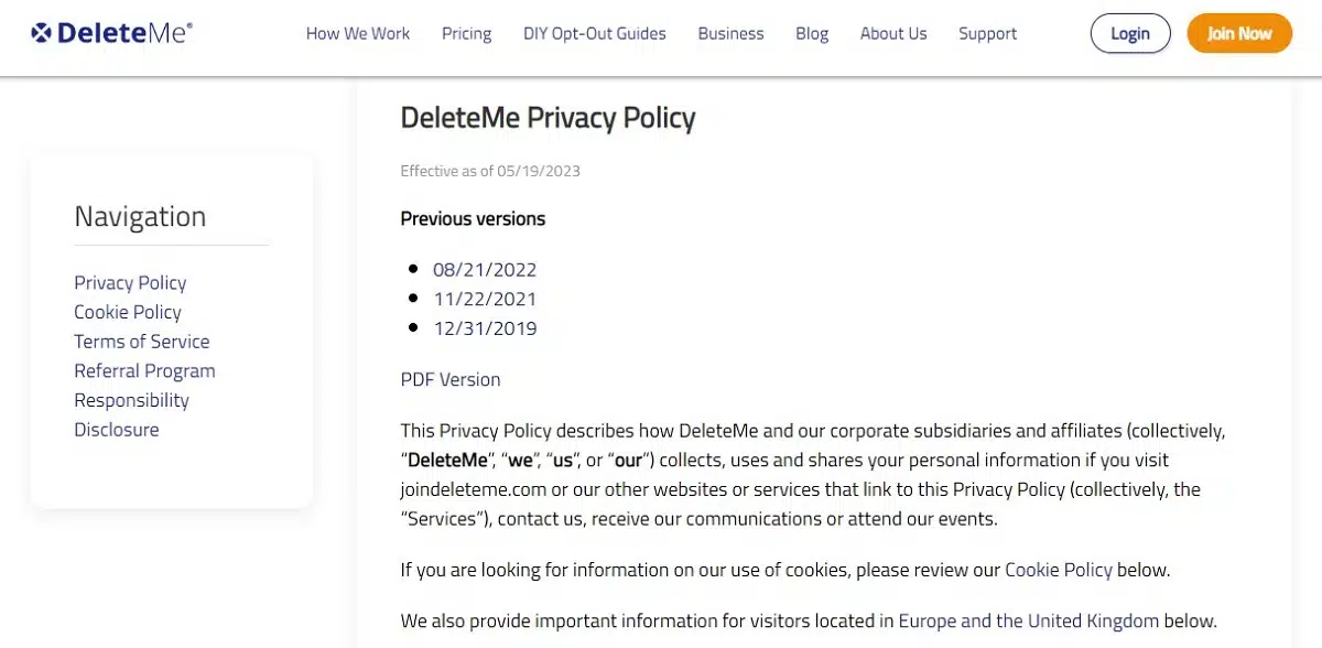 DeleteMe Privacy Policy