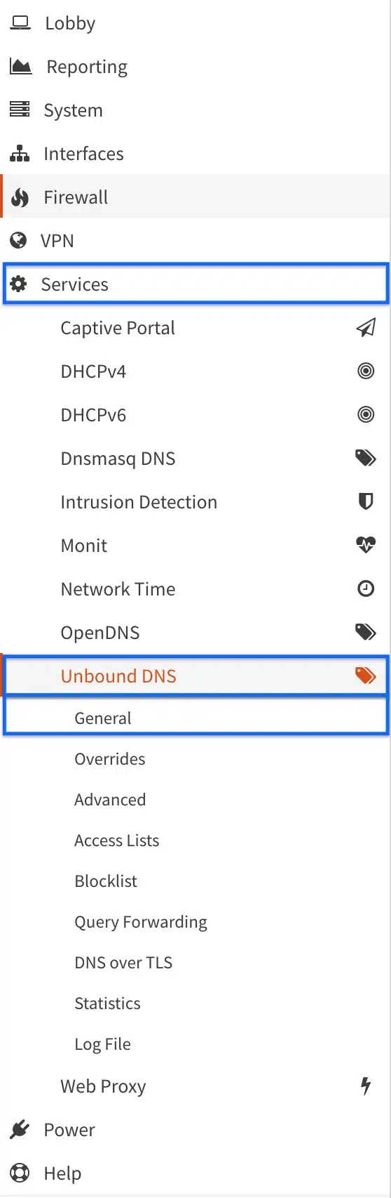 OPNsense - pfBlocker - Go To Services - Unbound DNS - General