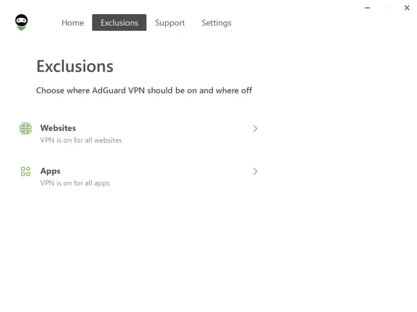 AdGuard_VPN - Windows App - Exclusions