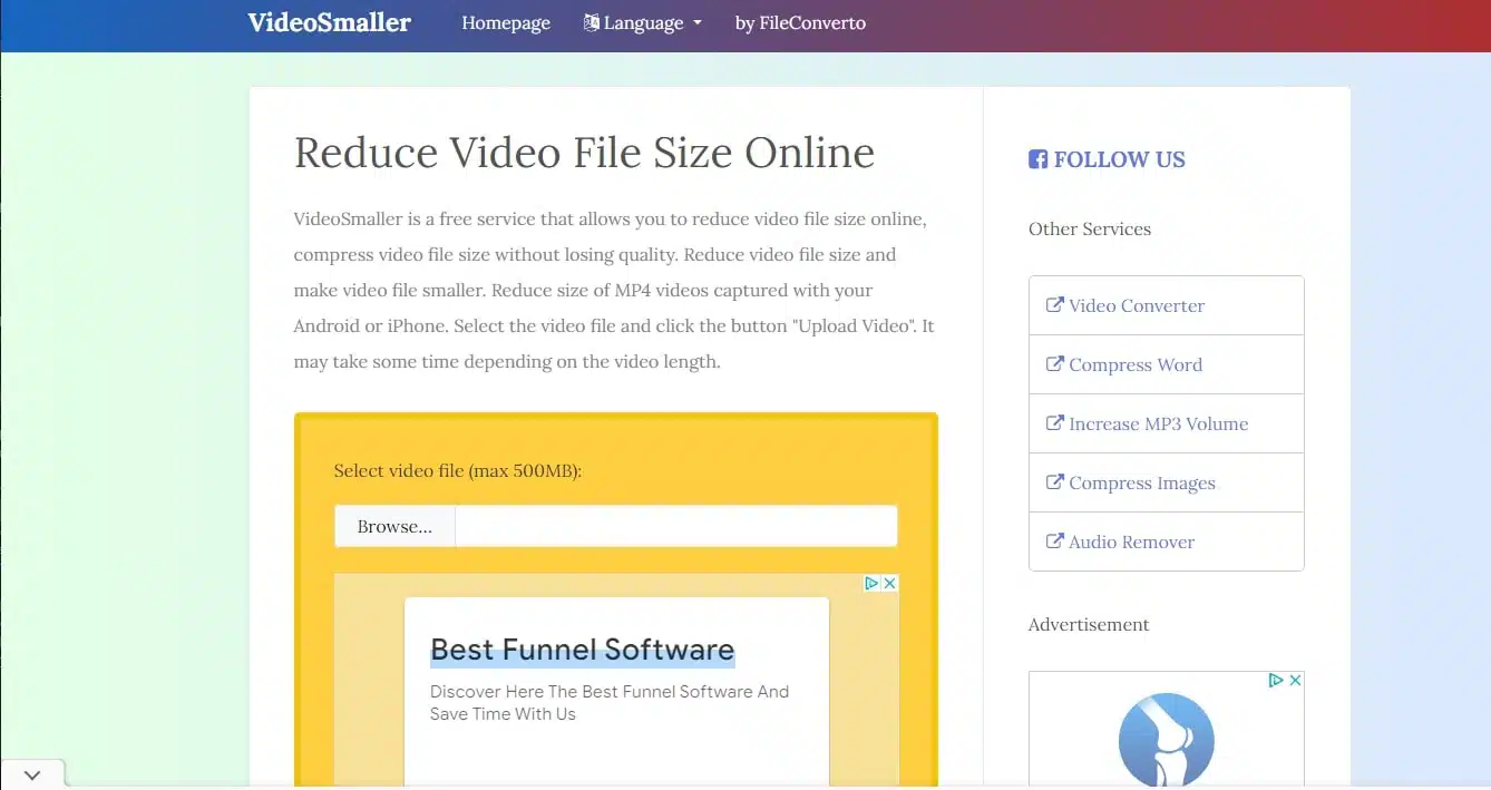 VideoSmaller homepage