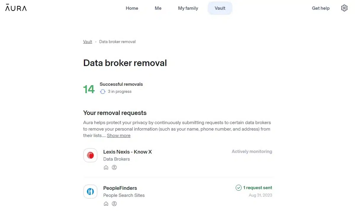 Aura data broker removal requests