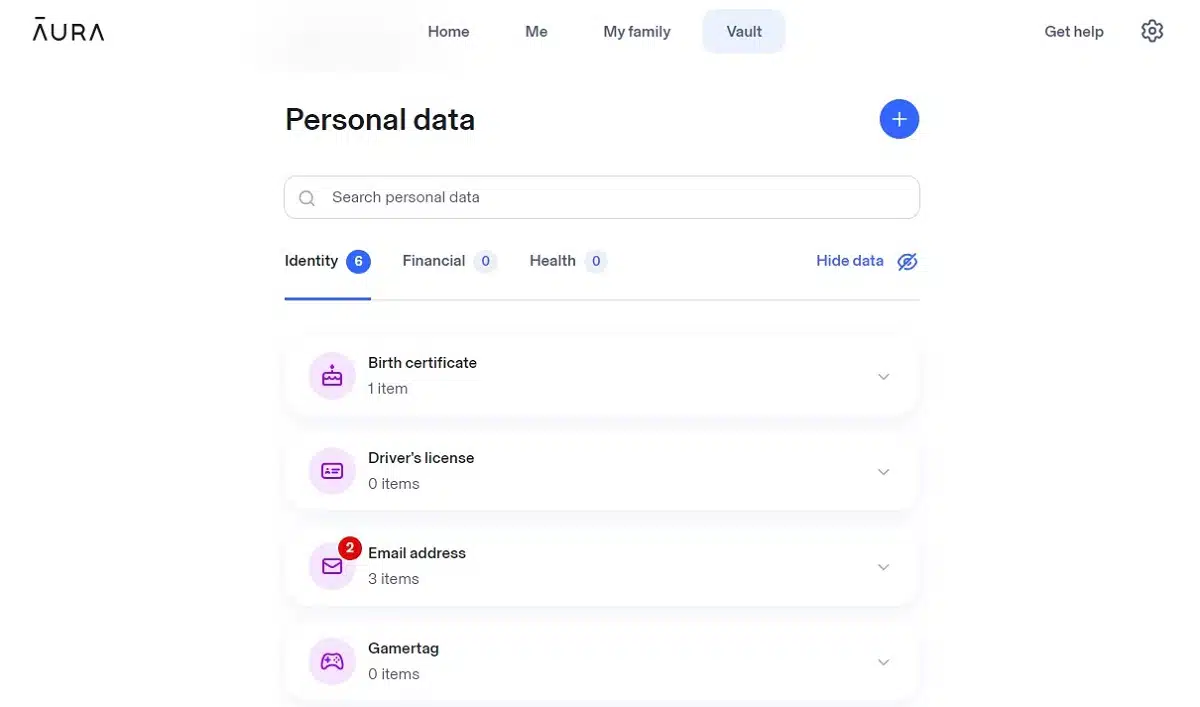 Aura personal data monitoring
