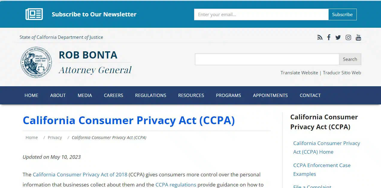CCPA Official Website