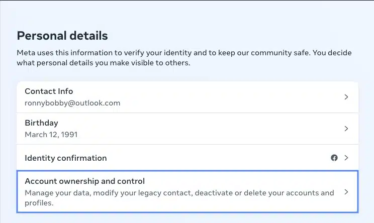 Facebook - Account Ownership and Control