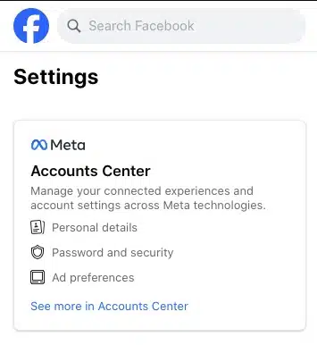 Facebook - Accounts Center