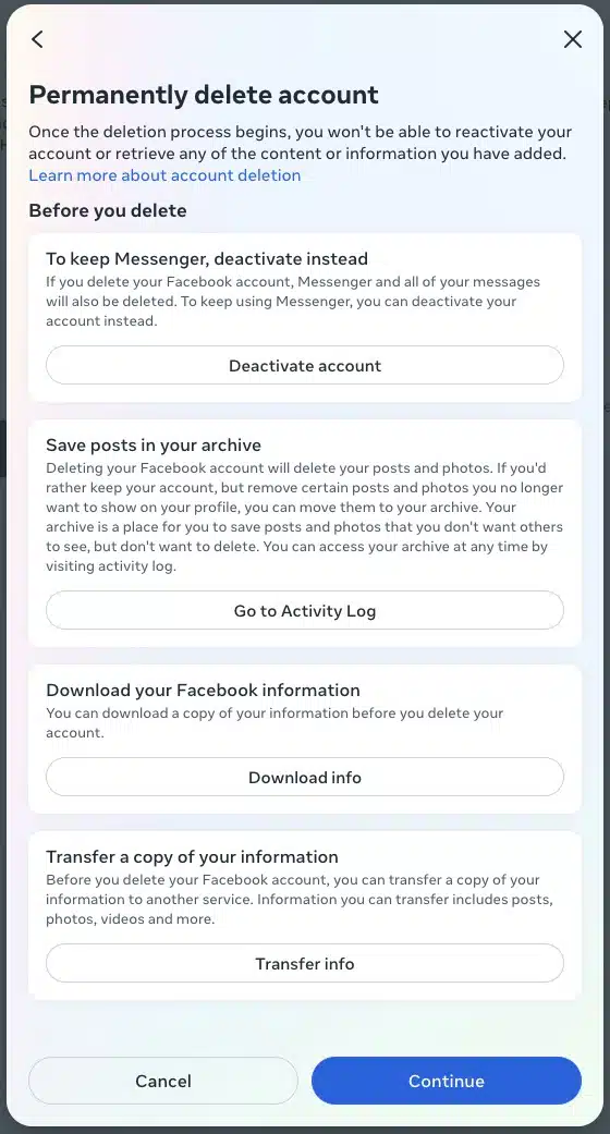 Facebook - Deletion Alternatives