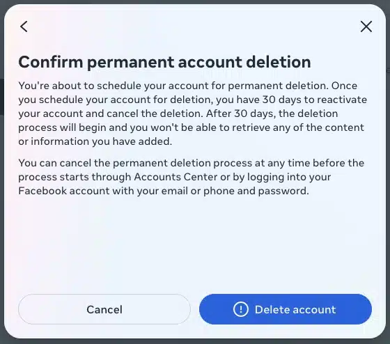Facebook - Deletion Final Screen