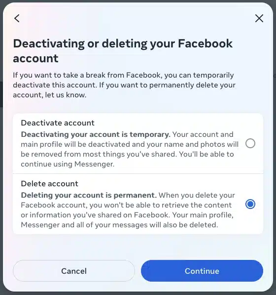 Facebook - Delete Account