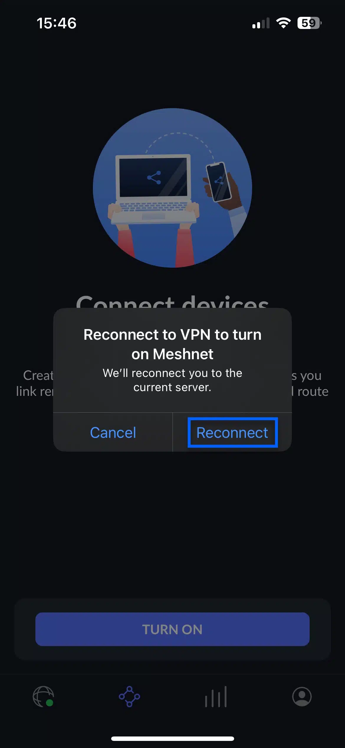 NordVPN Meshnet - Mobile - Reconnect VPN