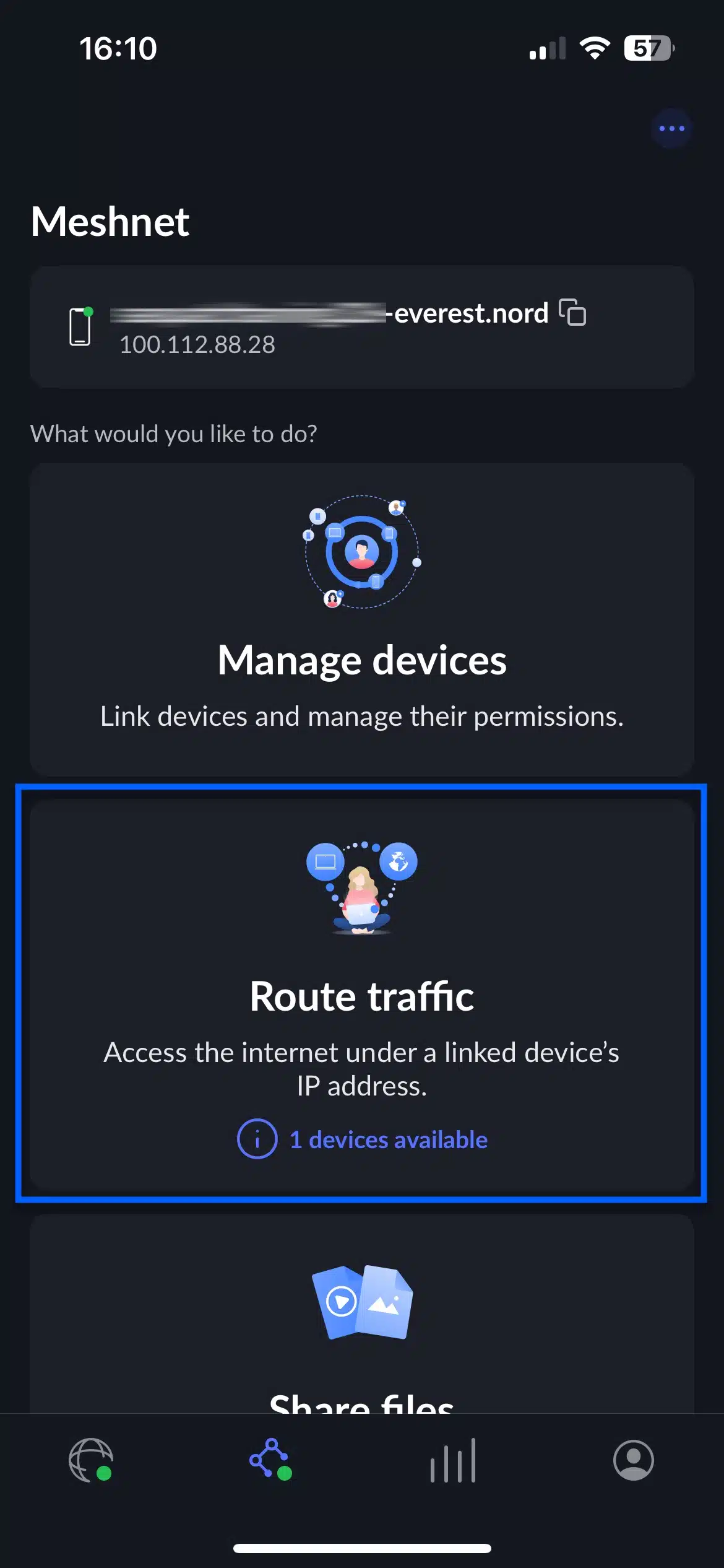 NordVPN Meshnet - Mobile - Select Route Traffic