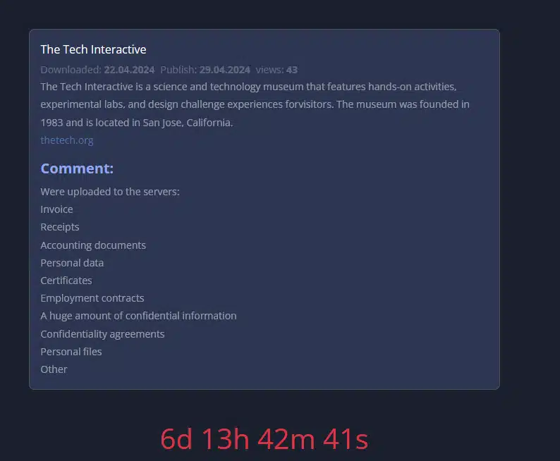 The Tech Interactive ransomware claim