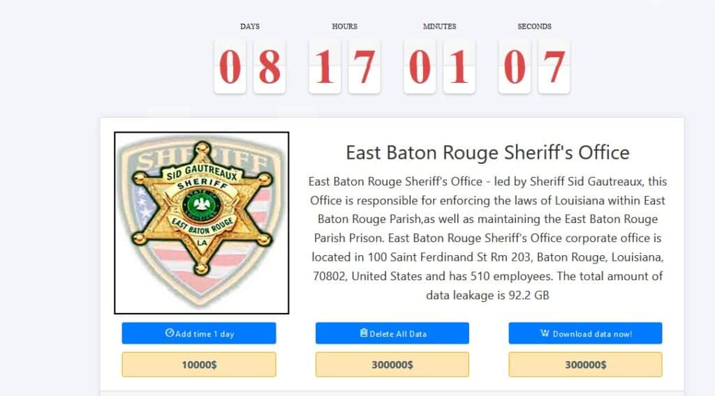 east baton rouge sheriff's office ransomware