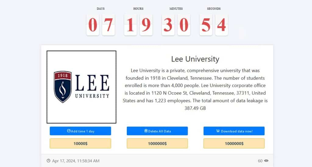 Lee University Medusa ransomware