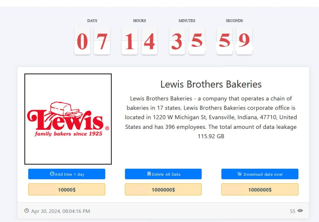 lewis bros bakery ransomware